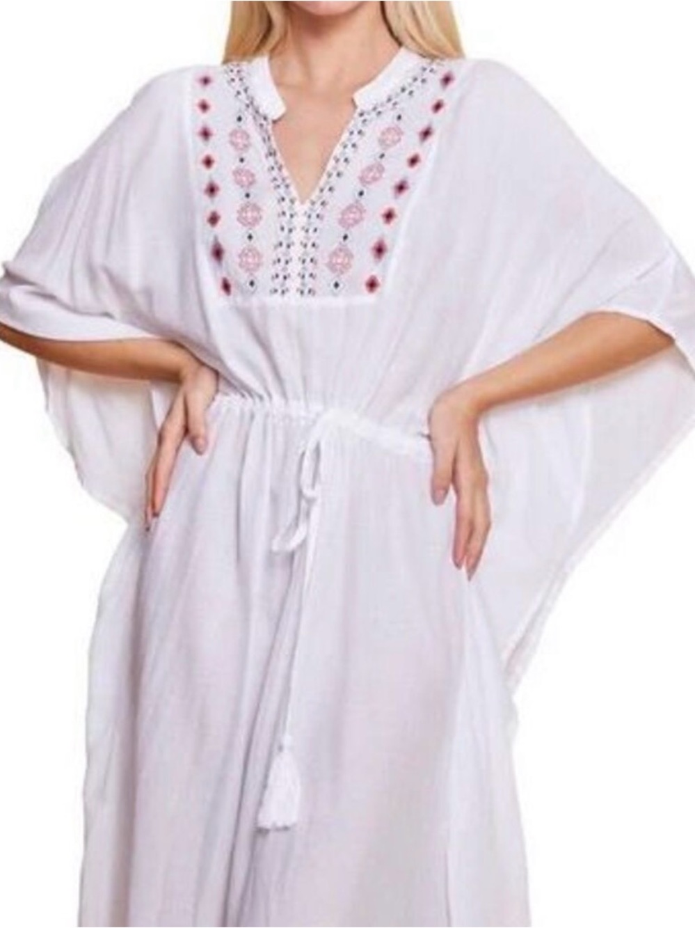 Guadalupe Gracie Long White Embroidered kaftan